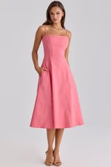 Dolly Raspberry Cotton Flared Midi Sundress