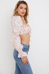 Henrietta Pink Floral Shirred Bralette Top