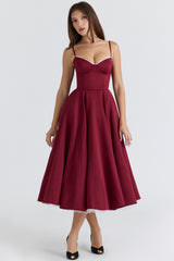 Mademoiselle Wine Satin Tulle Midi Dress