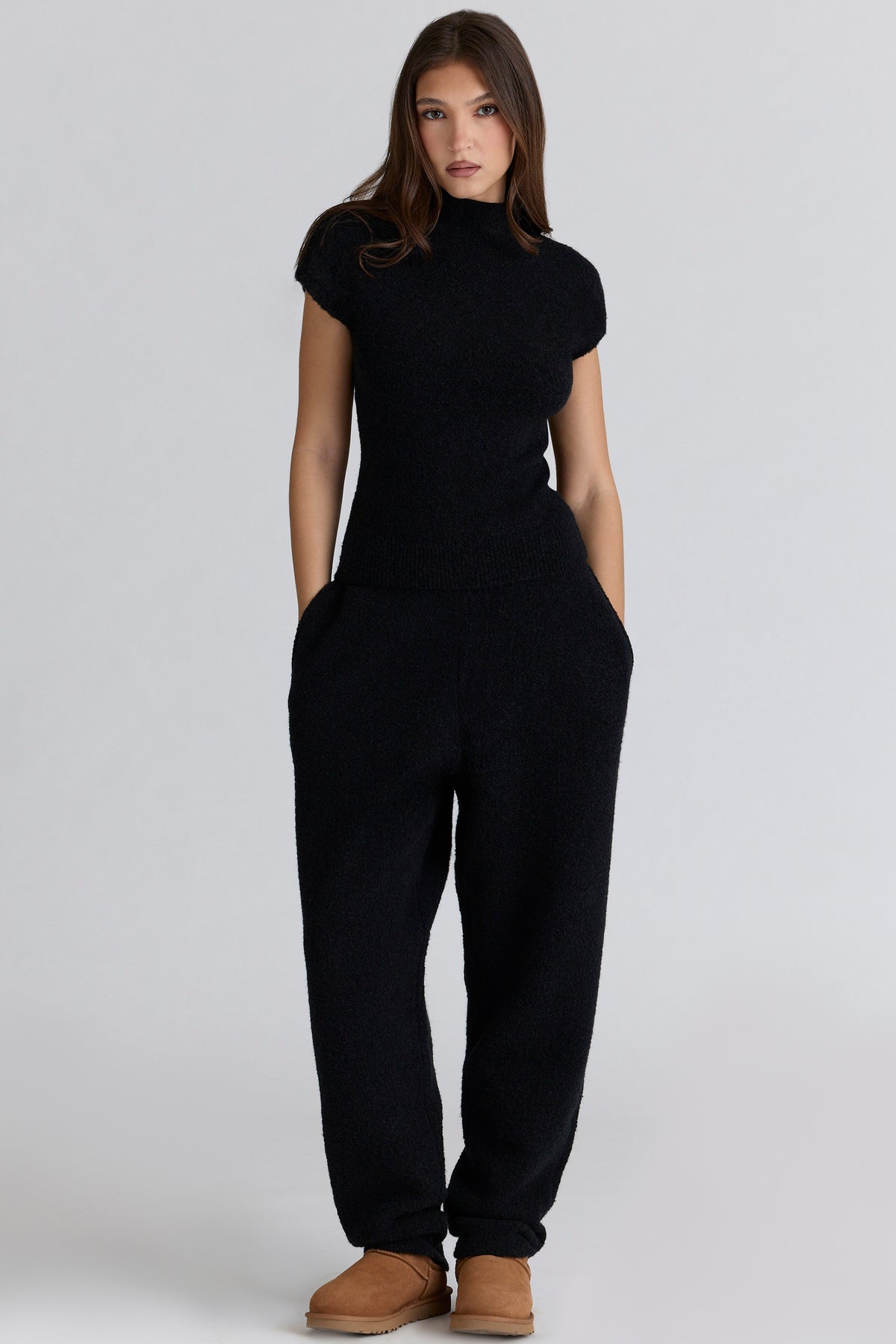 Geena Black Wool Boucle Knit Trousers