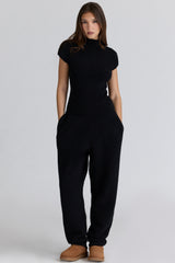 Geena Black Wool Boucle Knit Trousers