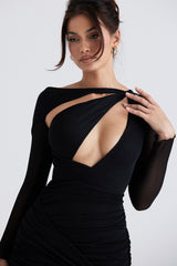 Santa Black Glitter Cutout Mini Dress