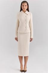 Lena Cream Boucle Pencil Midi Skirt
