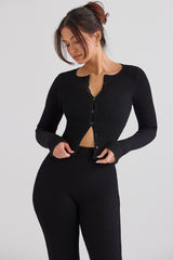 Sylvia Black Ribbed Knit Cardigan