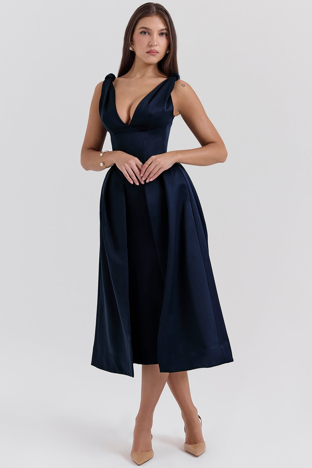Paloma Midnight Twist Strap Satin Midi Dress