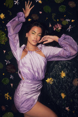 Kate Orchid Satin Wrap Front Mini Dress