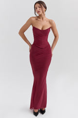 Cassidy Cabernet Fluted Hem Mesh Maxi Skirt