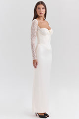 Perdi Vintage Ivory Satin Maxi Dress