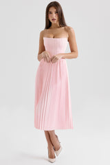 Marci Pink Pleated Midi Corset Dress