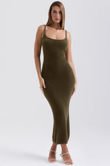 Fayette Khaki Soft Fluffy Knit Maxi Dress