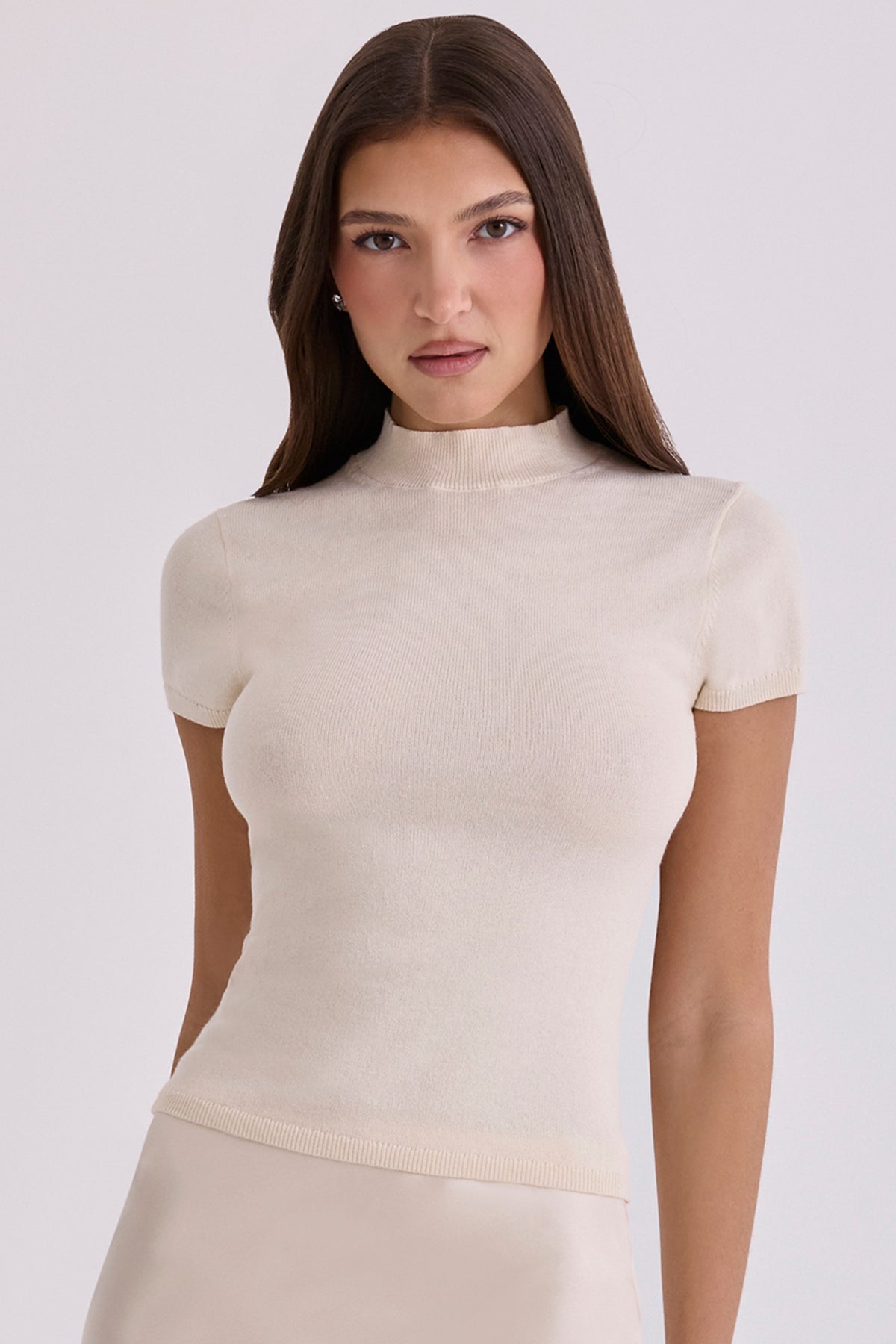 Tamra Ivory Cotton + Cashmere Short Sleeve Top