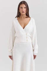 Rowan Ivory Wool Balloon Sleeve Wrap cardigan