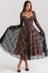 Raquel Black Lace Corset Midi Dress