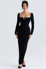 Rosa Black Crystal Embellished Maxi Dress