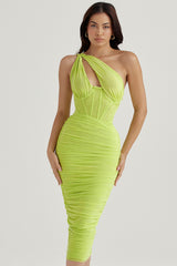 Valentina Lime Asymmetric Cutout Midi Dress