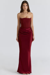 Persephone Wine Strapless Corset Maxi Dress