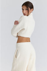 Cheyenne Ivory Cropped Chunky Boucle Wool Knit Sweater