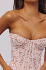 Solaine Baby Pink Floral Lace Boned Corset Top