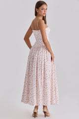 Ysabella White Rose Print Cotton Midi Sundress
