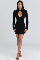 Lotus Black Crepe Keyhole Silhouette Mini Dress