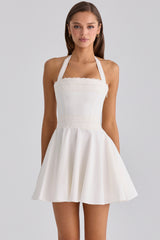 Cosette White Broderie Anglais + Cotton Halter Neck Mini Dress