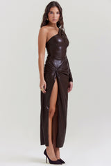 Octavia Cocoa Vegan Leather Maxi Dress