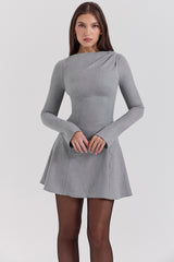 Angelique Grey A-Line Long Sleeve Mini  Dress