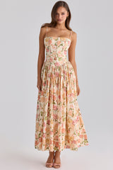 Ysabella Warm Rose Print Cotton Midi Sundress