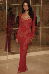 Lucienne Red Lace Embroidered Maxi Dress - Limited Edition