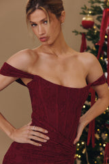 Cesca Wine Floral Lace Corset Maxi Dress