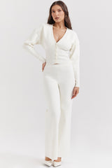 Vanna Off White Cotton Knitted Trousers