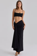April Black Draped Cotton Midi Skirt