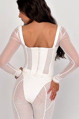 Araminta White Long Sleeve Mesh Corset