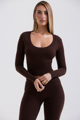 Raquel Chocolate Cashmere Blend Scoop Neck Top