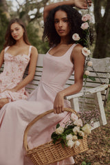 Rosalee Vintage Rose Pink Floral Print Midi Dress