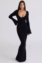 Mila Black Flute Sleeve Maxi Dress