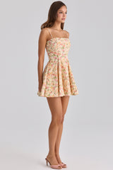 Dolly Warm Rose Print Cotton Flared Mini Sundress