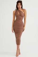 Valentina Mocha Asymmetric Cutout Midi Dress