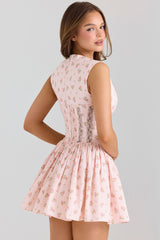 Carmel Pink Stretch Cotton Floral Print Mini Dress