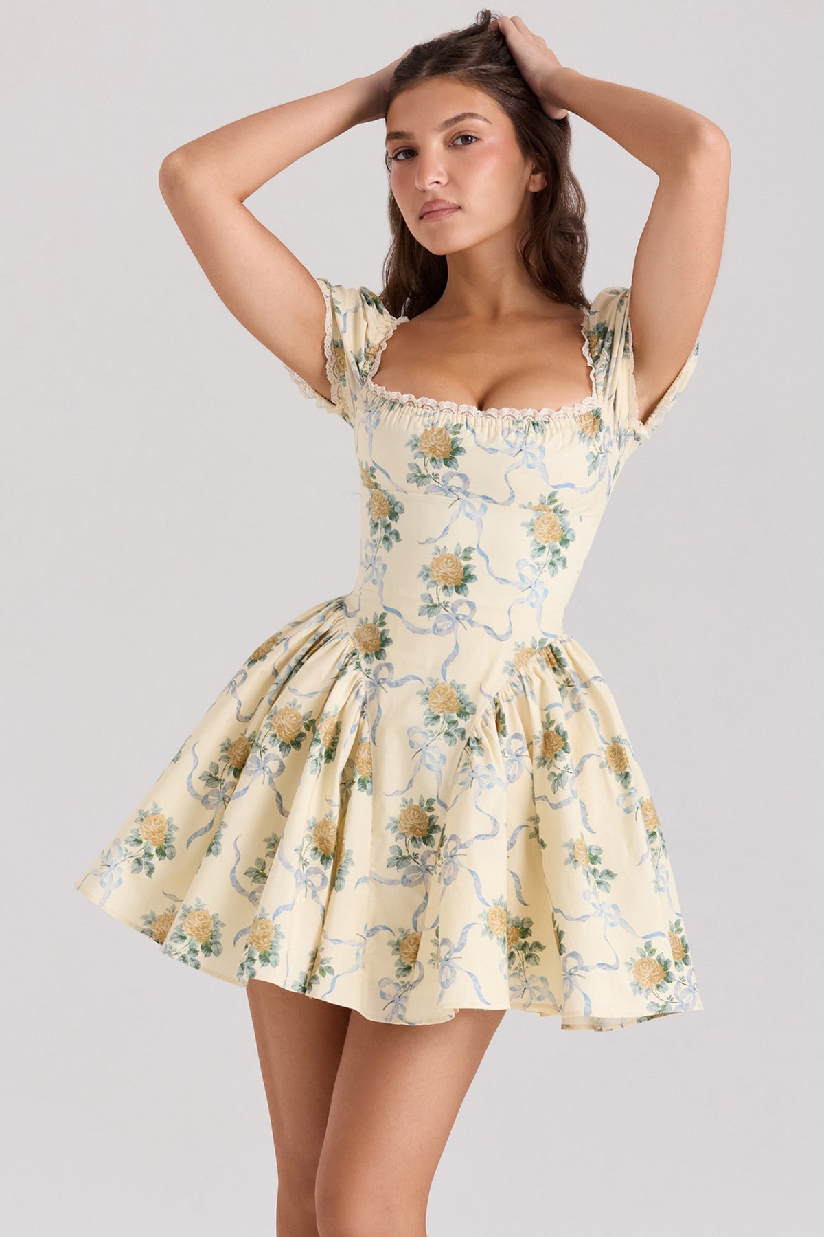 Rosie Lemon Rose Print Cotton Mini Dress