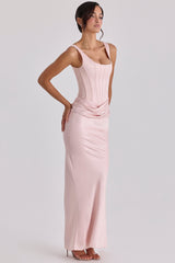 Kira Blush Pink Satin Gathered Maxi Dress
