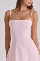 Dolly Pink Sateen Cotton Flared Midi Sundress