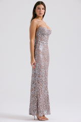Azzurra Ice Blue Lace Godet Gown