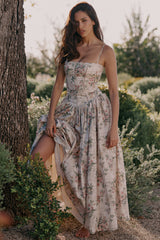 Ysabella Cream Floral Print Cotton Midi Sundress