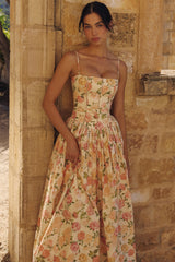 Ysabella Warm Rose Print Cotton Midi Sundress