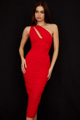 Valentina Scarlet Asymmetric Cutout Midi Dress