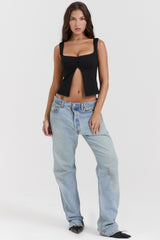 Noura Black Lace Trim Top
