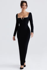 Rosa Black Crystal Embellished Maxi Dress