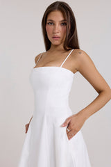 Dolly White Stretch Cotton A-Line Midi Sundress