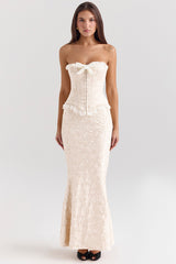 Mara Ivory Metallic Jacquard Maxi Skirt